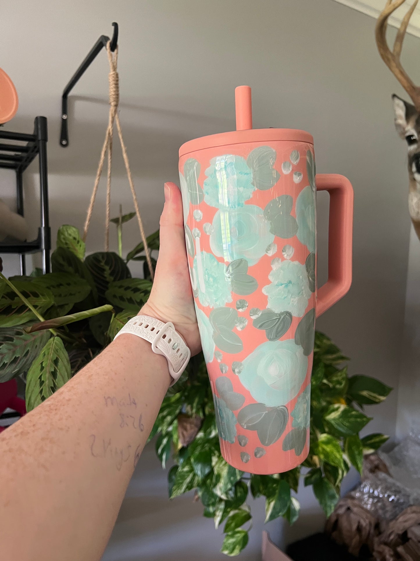 40oz Handpainted Floral Brumate