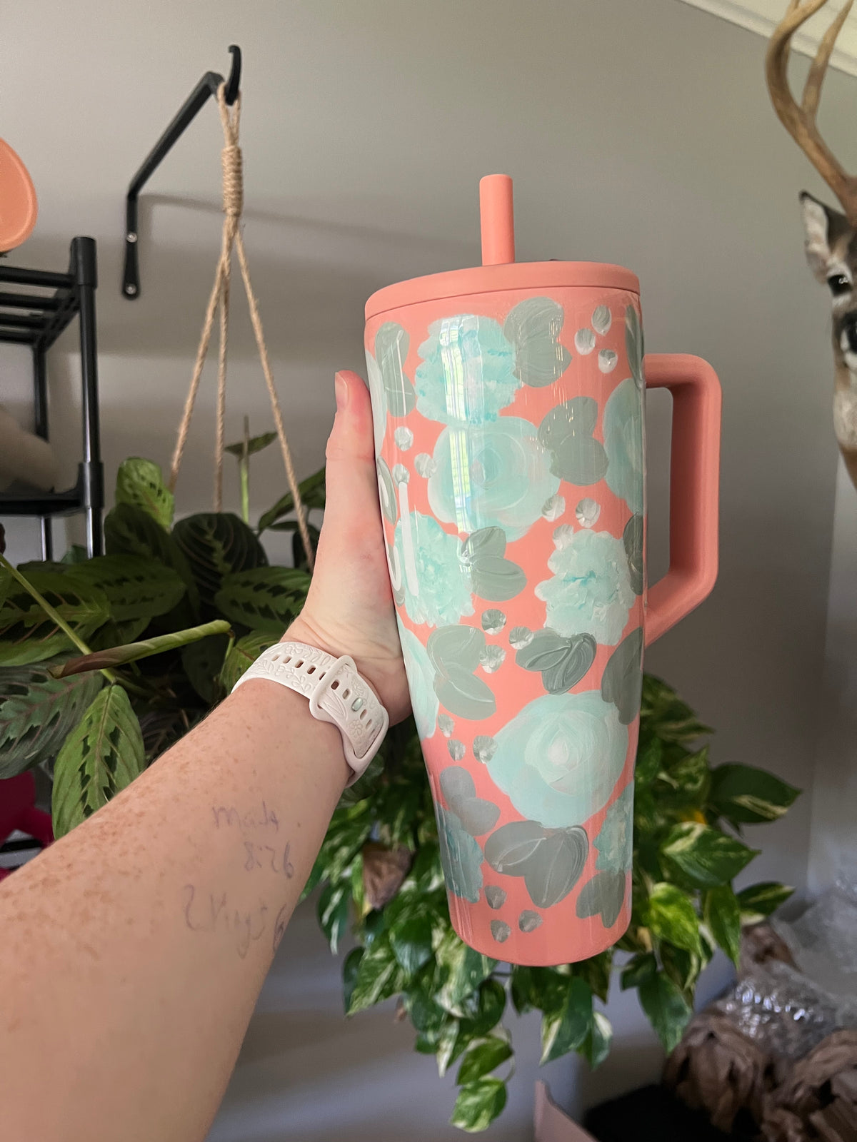40oz Handpainted Floral Brumate